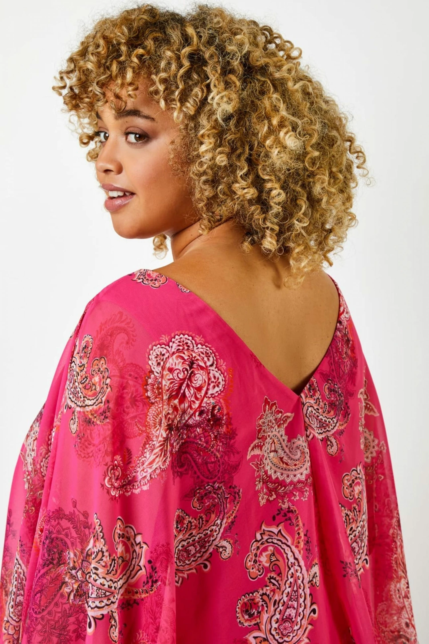 Roman Pink Curve Paisley Print Chiffon Top 6 Roman Pink Curve Paisley Print Chiffon Top - Image 4