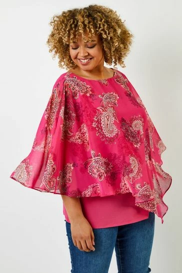 Roman Pink Curve Paisley Print Chiffon Top 7 Roman Pink Curve Paisley Print Chiffon Top - Image 5
