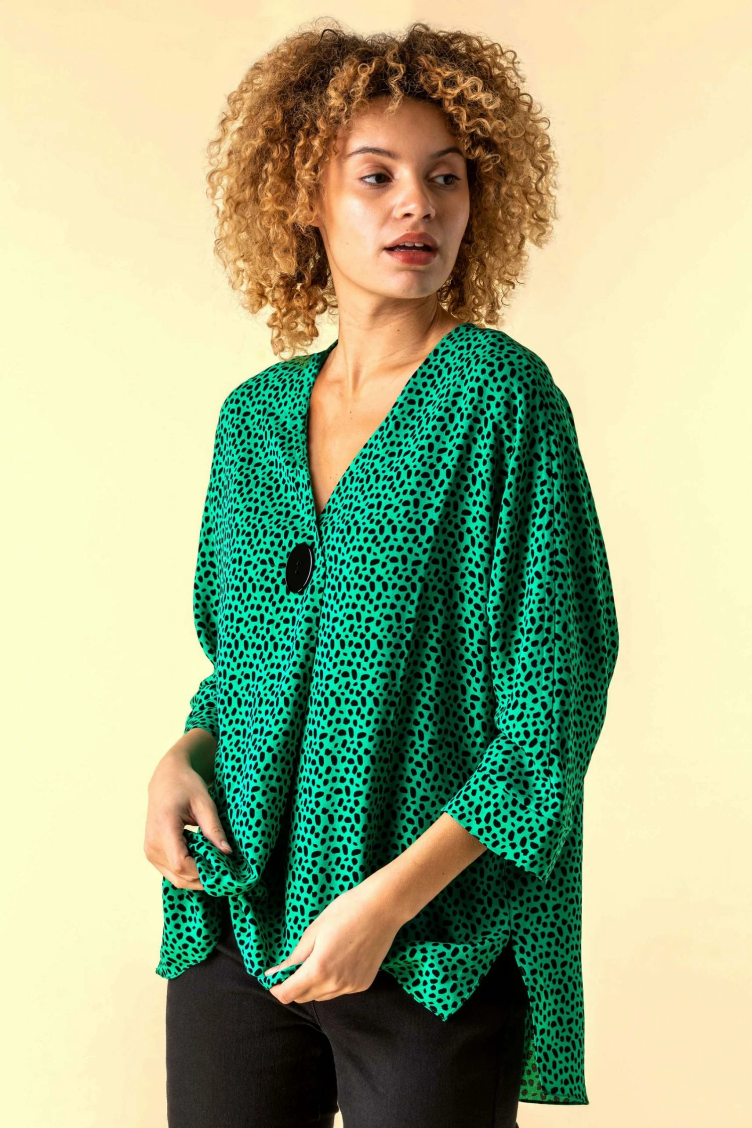 Roman Green Spot Button Detail Pleat Top 3 Roman Green Spot Button Detail Pleat Top