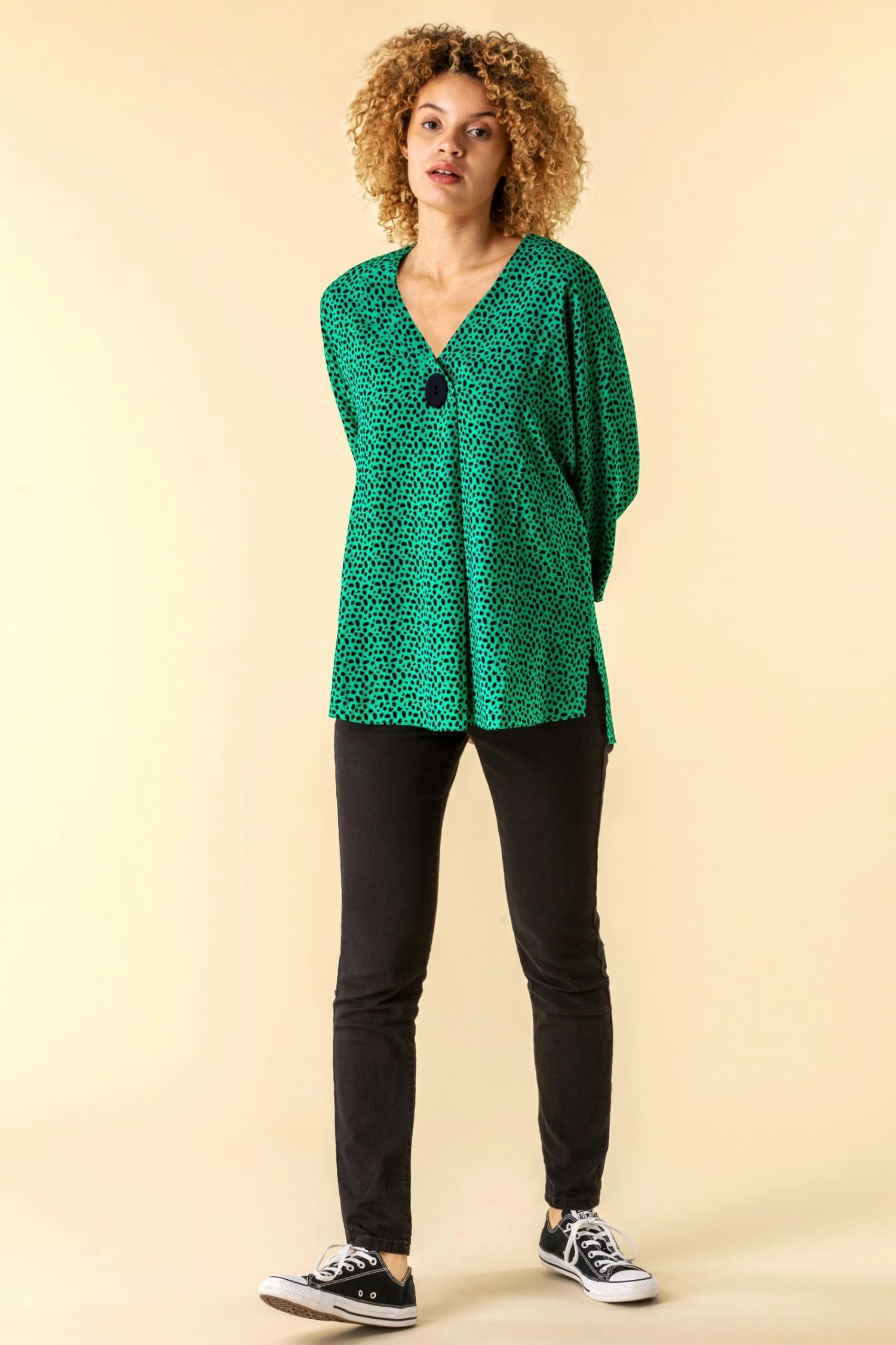 Roman Green Spot Button Detail Pleat Top 6 Roman Green Spot Button Detail Pleat Top - Image 4