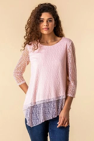 Roman Pink Burnout Spot Print Asymmetric Top 7 Roman Pink Burnout Spot Print Asymmetric Top - Image 5