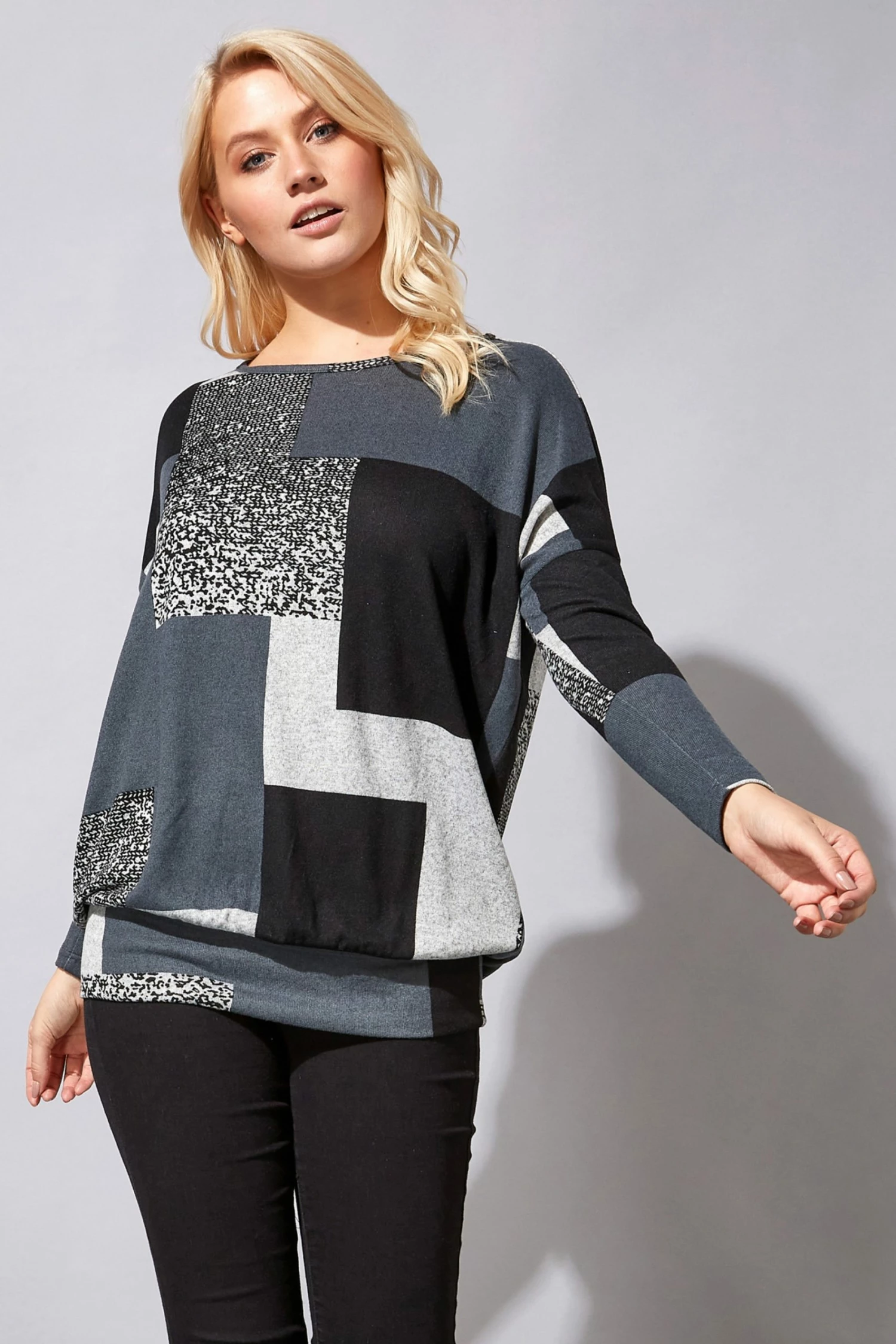 Roman Grey Colour Block Blouson Top 3 Roman Grey Colour Block Blouson Top