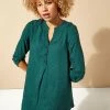 Roman Green Animal Jacquard Print Button Top