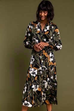 Roman Khaki Floral Print Midi Length Shirt Dress 10 Roman Khaki Floral Print Midi Length Shirt Dress -Roman Sales Shop unnamed file 542