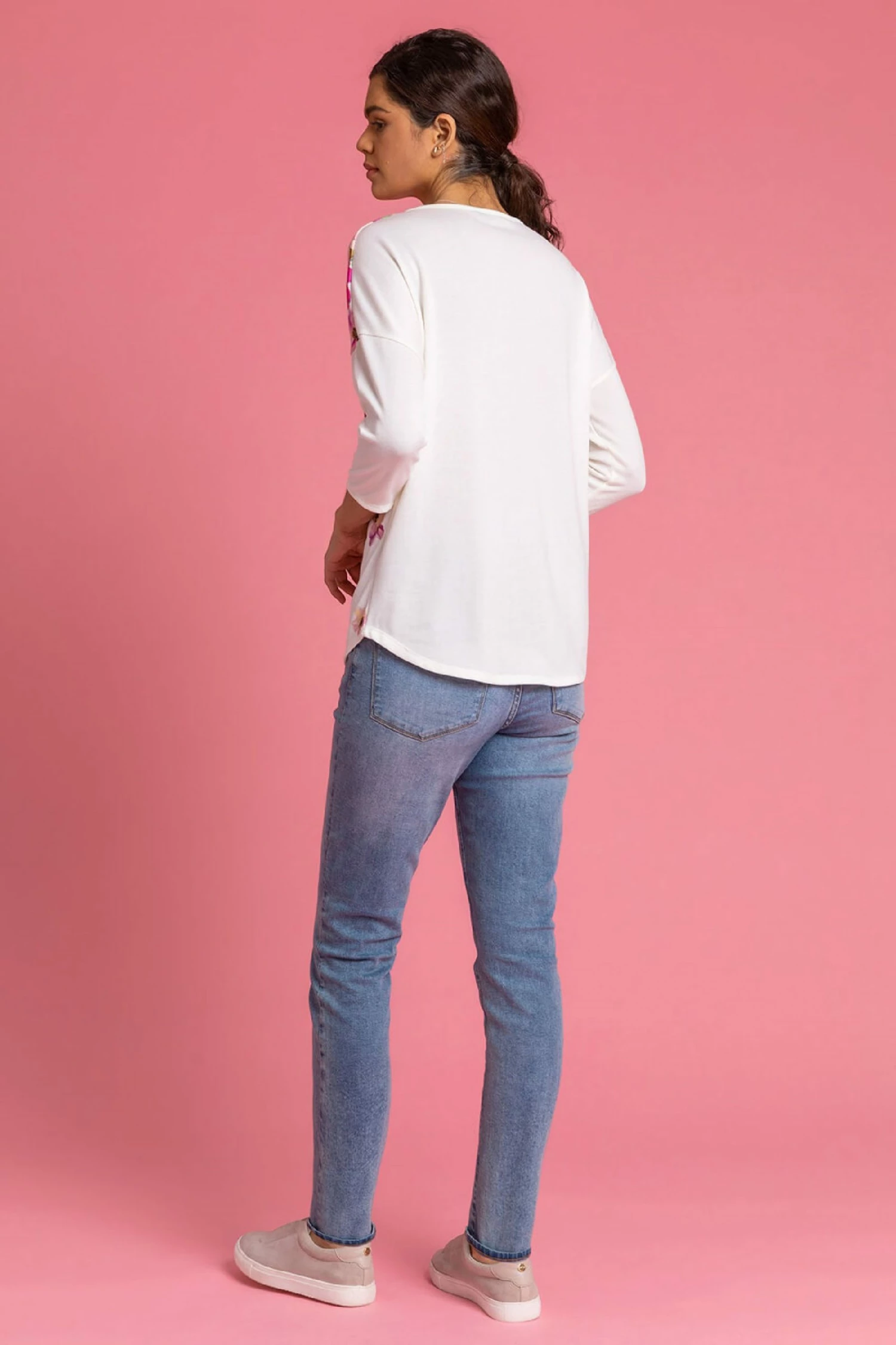 Roman White Bold Floral Print Drop Shoulder Top 4 Roman White Bold Floral Print Drop Shoulder Top - Image 2