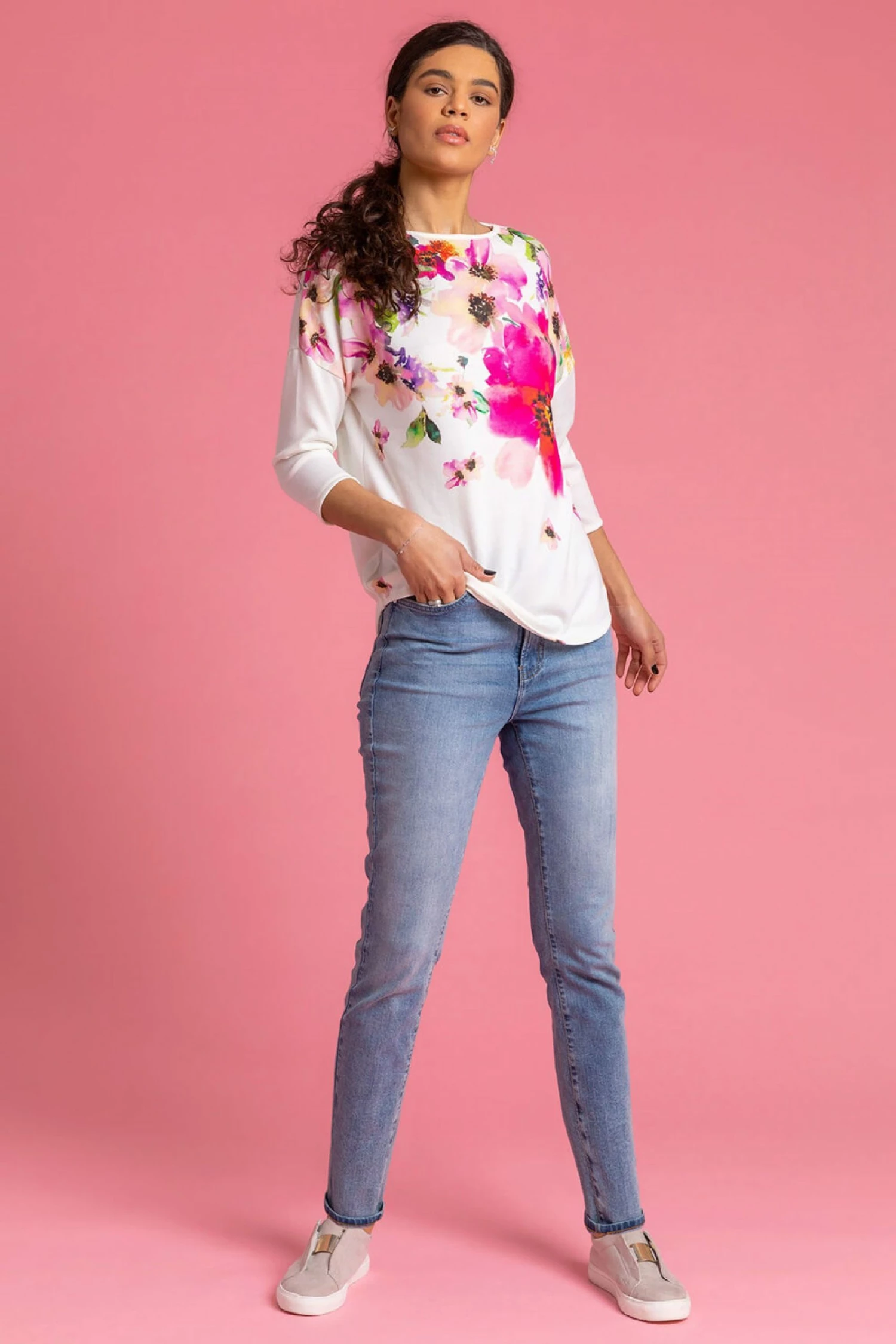 Roman White Bold Floral Print Drop Shoulder Top 5 Roman White Bold Floral Print Drop Shoulder Top - Image 3