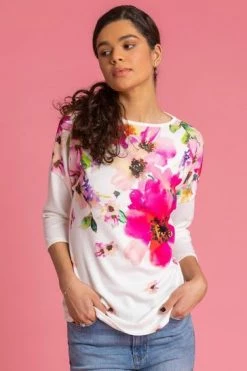 Roman White Bold Floral Print Drop Shoulder Top 11 Roman White Bold Floral Print Drop Shoulder Top -Roman Sales Shop unnamed file 5429