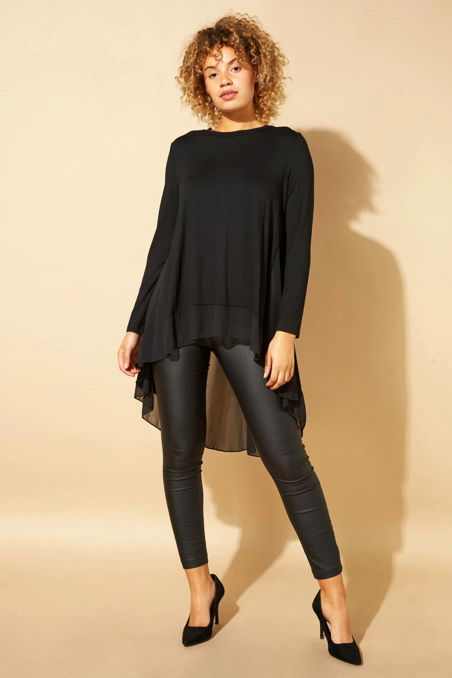 Roman Black Originals Chiffon Detail Dipped Hem Top 4 Roman Black Originals Chiffon Detail Dipped Hem Top - Image 2