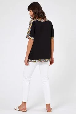 Roman Black Floral Print Contrast Jersey Top -Roman Sales Shop unnamed file 5452
