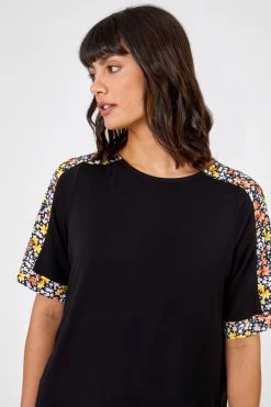 Roman Black Floral Print Contrast Jersey Top -Roman Sales Shop unnamed file 5453