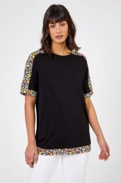 Roman Black Floral Print Contrast Jersey Top -Roman Sales Shop unnamed file 5454