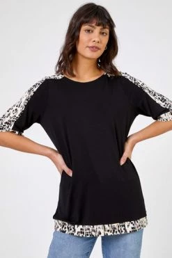 Roman Black Floral Print Contrast Jersey Top -Roman Sales Shop unnamed file 5455