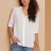 Roman White Textured Spot Notch Neck Blouse