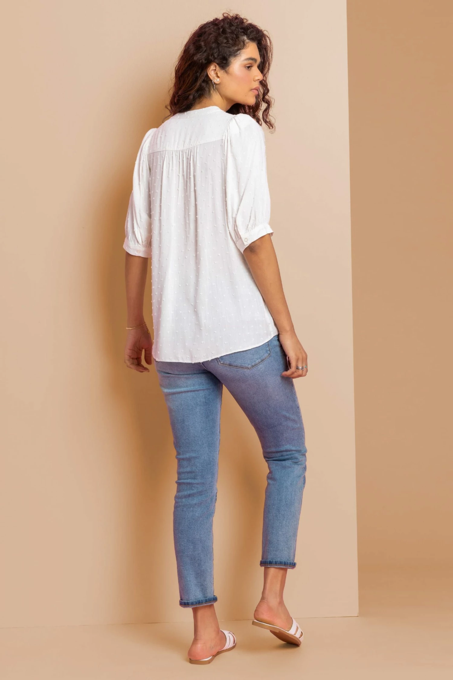Roman White Textured Spot Notch Neck Blouse 4 Roman White Textured Spot Notch Neck Blouse - Image 2