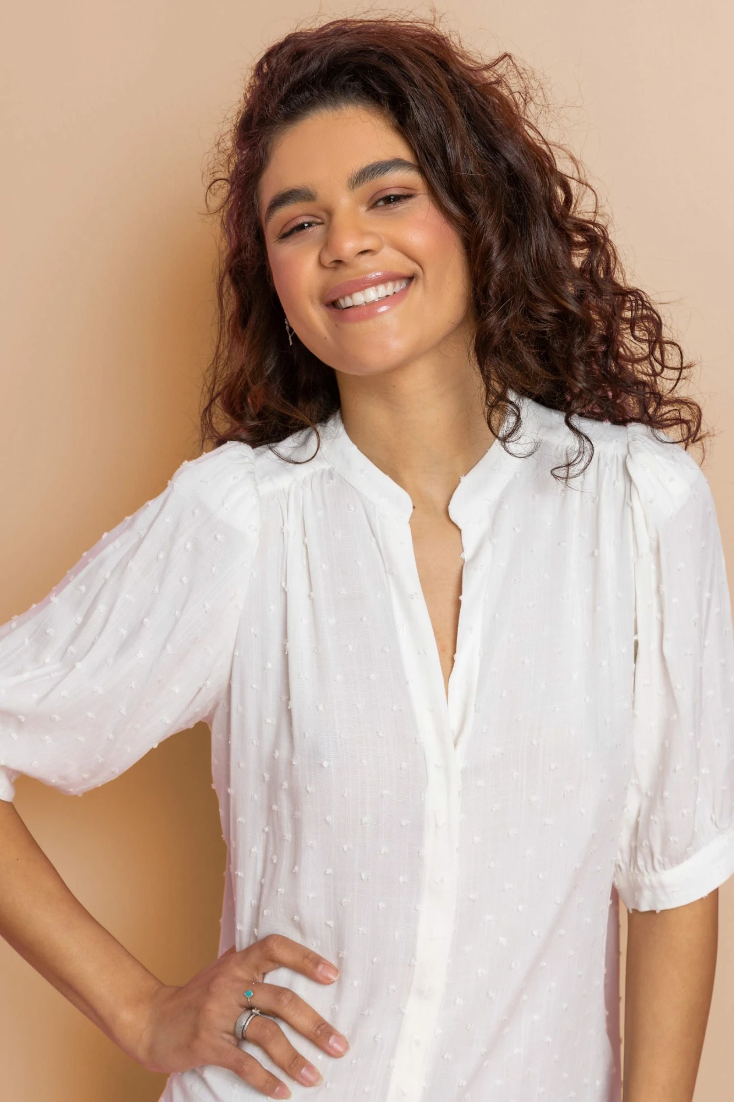 Roman White Textured Spot Notch Neck Blouse 6 Roman White Textured Spot Notch Neck Blouse - Image 4