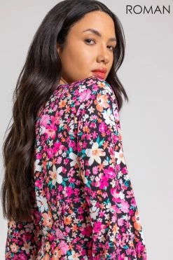 Roman Pink Mixed Floral Frill Hem Midi Dress -Roman Sales Shop unnamed file 547