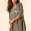 Roman Green Longline Button Detail Tunic Top