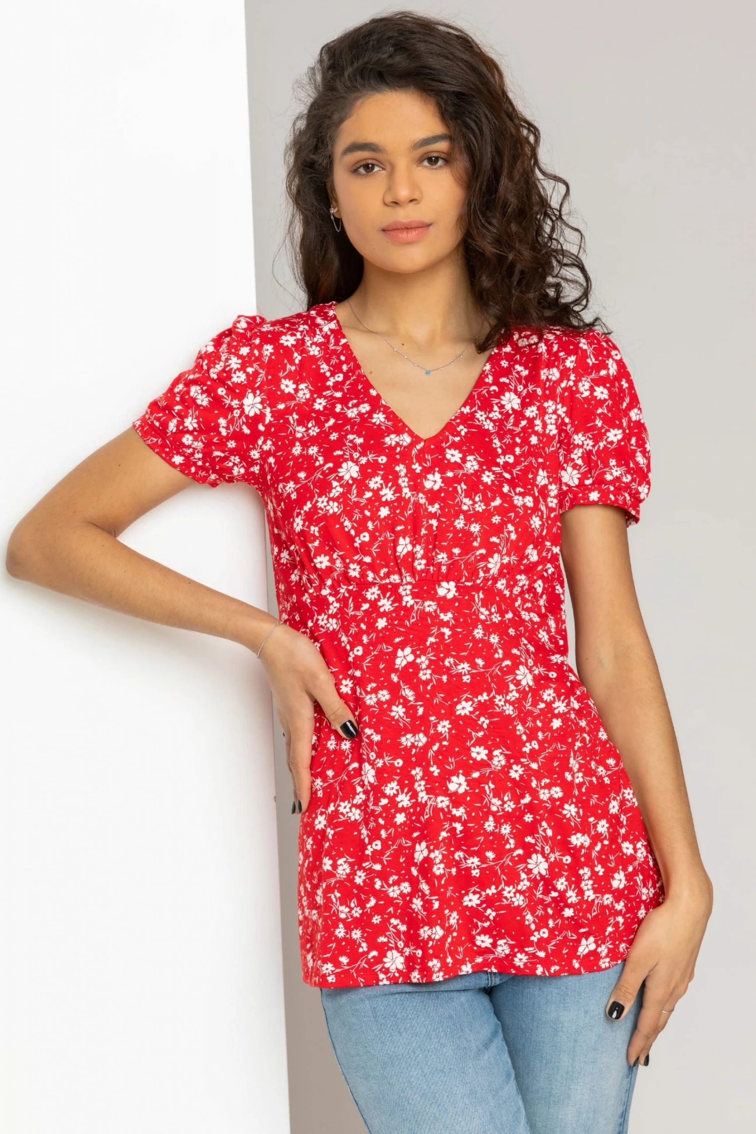 Roman Red Ditsy Floral Print V-Neck Top 3 Roman Red Ditsy Floral Print V-Neck Top