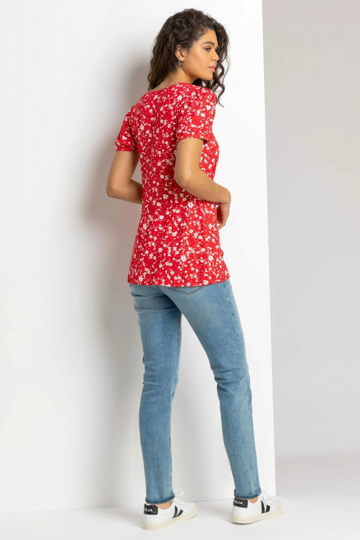 Roman Red Ditsy Floral Print V-Neck Top 4 Roman Red Ditsy Floral Print V-Neck Top - Image 2