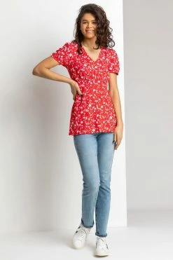 Roman Red Ditsy Floral Print V-Neck Top 9 Roman Red Ditsy Floral Print V-Neck Top -Roman Sales Shop unnamed file 5478