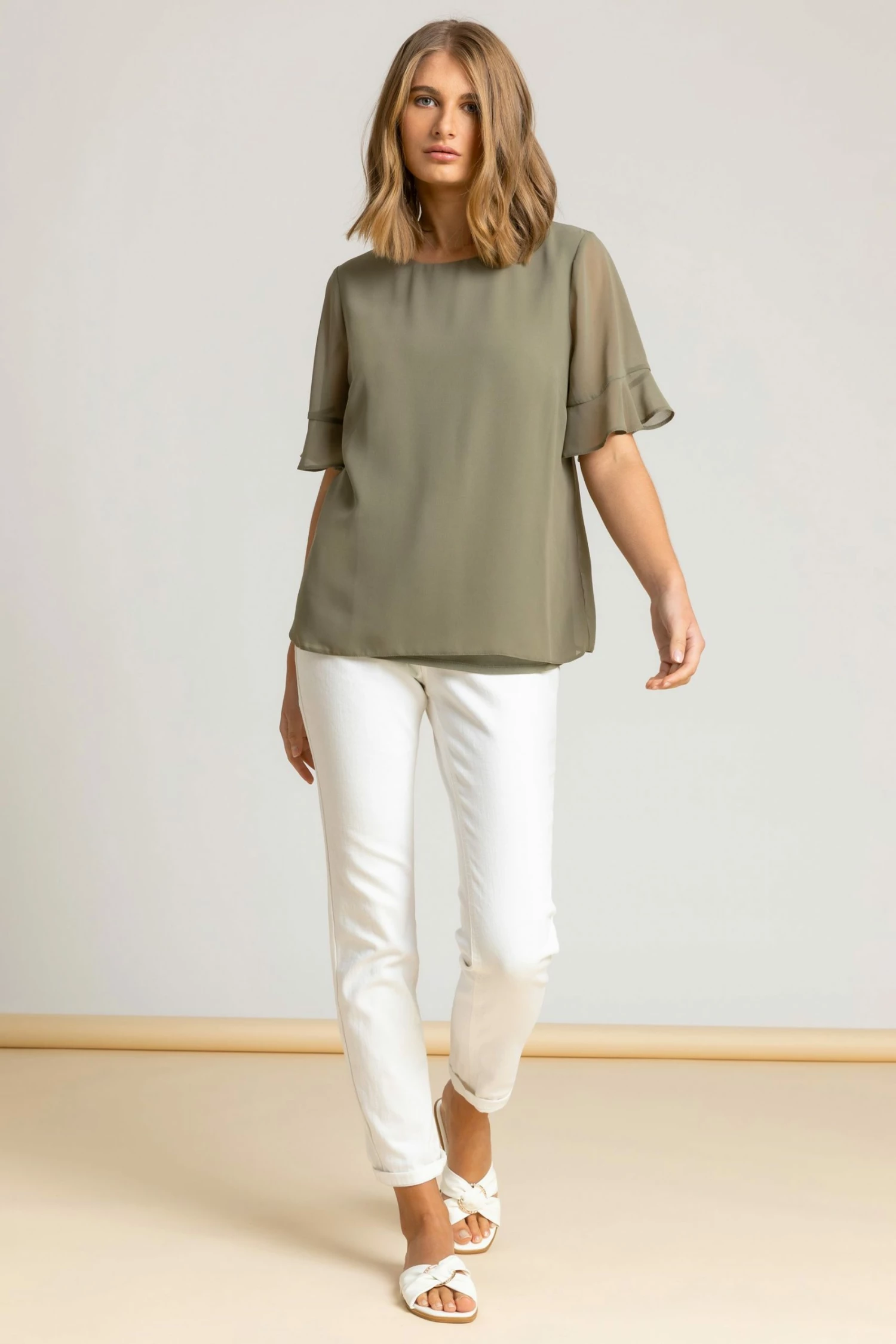 Roman Green Plain Frill Detail Chiffon Top 5 Roman Green Plain Frill Detail Chiffon Top - Image 3