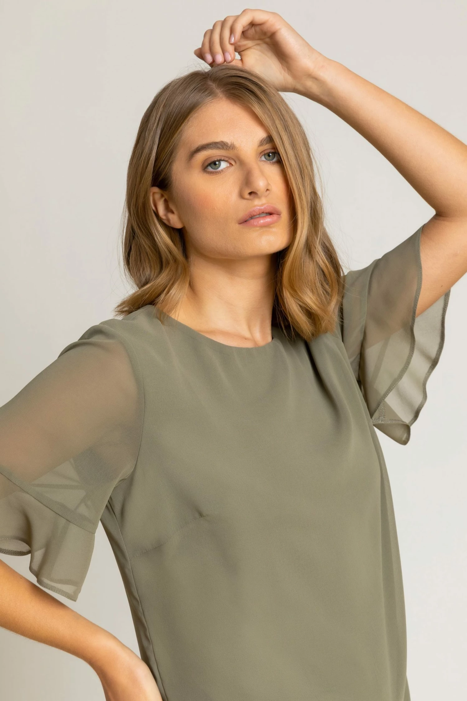 Roman Green Plain Frill Detail Chiffon Top 6 Roman Green Plain Frill Detail Chiffon Top - Image 4