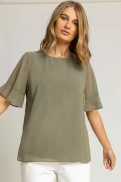 Roman Green Plain Frill Detail Chiffon Top 12 Roman Green Plain Frill Detail Chiffon Top -Roman Sales Shop unnamed file 5485