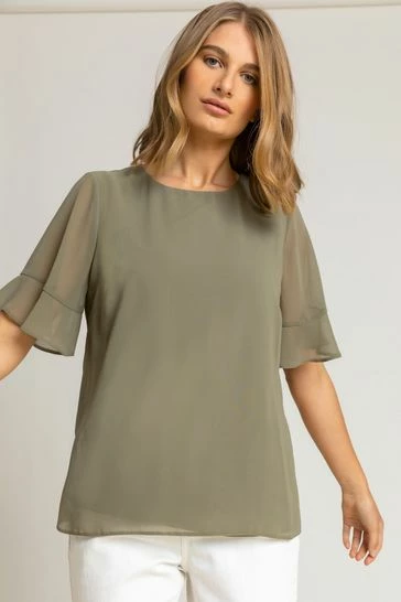 Roman Green Plain Frill Detail Chiffon Top 7 Roman Green Plain Frill Detail Chiffon Top - Image 5
