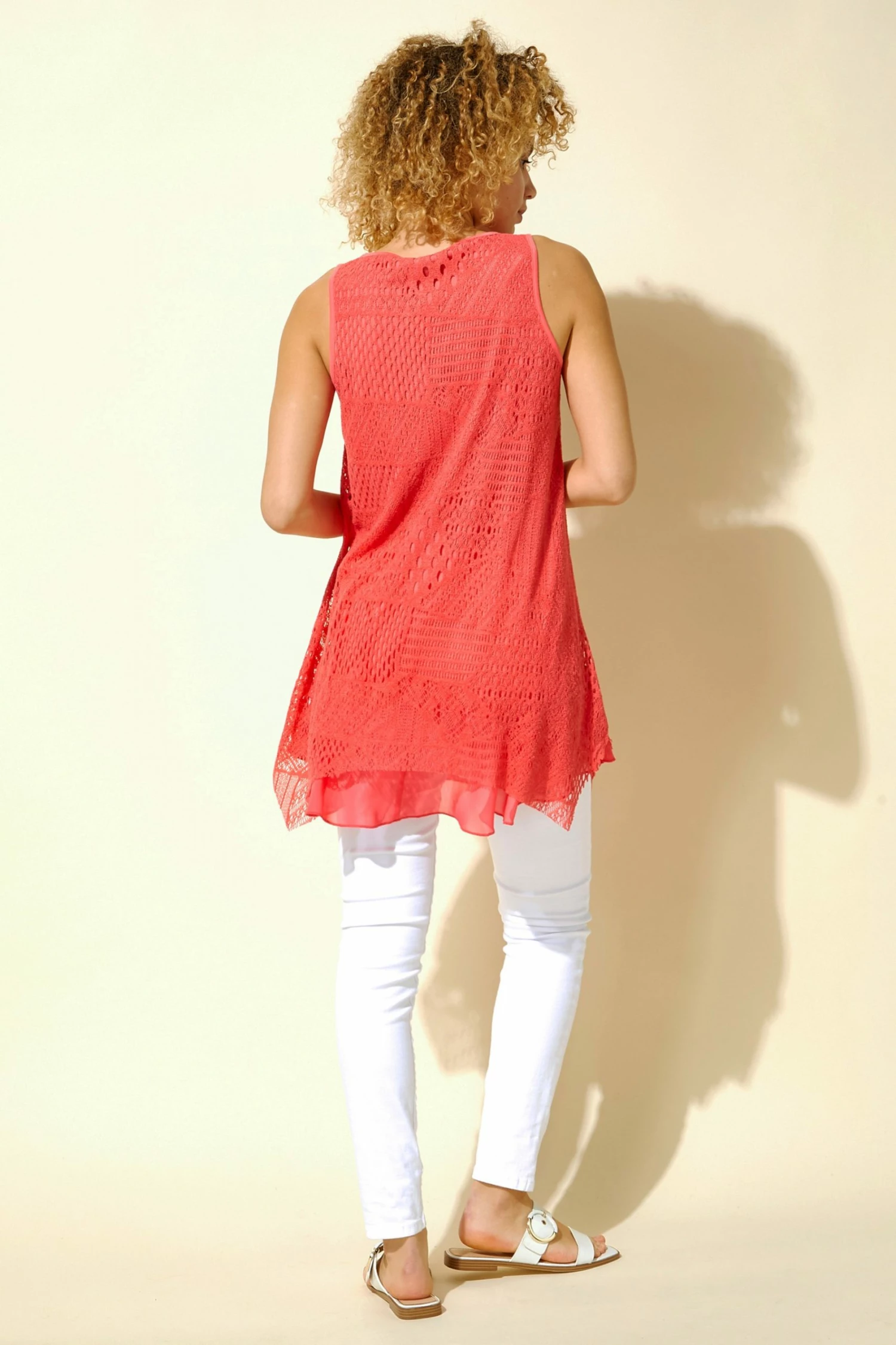 Roman Pink Lace Overlay Hanky Hem Vest Top 4 Roman Pink Lace Overlay Hanky Hem Vest Top - Image 2