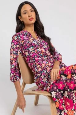 Roman Pink Mixed Floral Frill Hem Midi Dress -Roman Sales Shop unnamed file 549