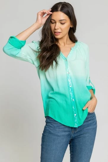 Roman Pink Sequin Embellished Ombre Blouse 7 Roman Pink Sequin Embellished Ombre Blouse - Image 5