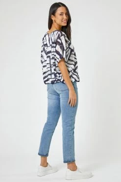 Roman Blue Abstract Burnout Print Bubble Hem Top -Roman Sales Shop unnamed file 5499