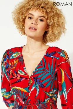 Roman Red Tropical Print Belted Maxi Dress -Roman Sales Shop unnamed file 55