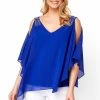 Roman Blue Embellished Cold Shoulder Overlay Top -Roman Sales Shop unnamed file 5502