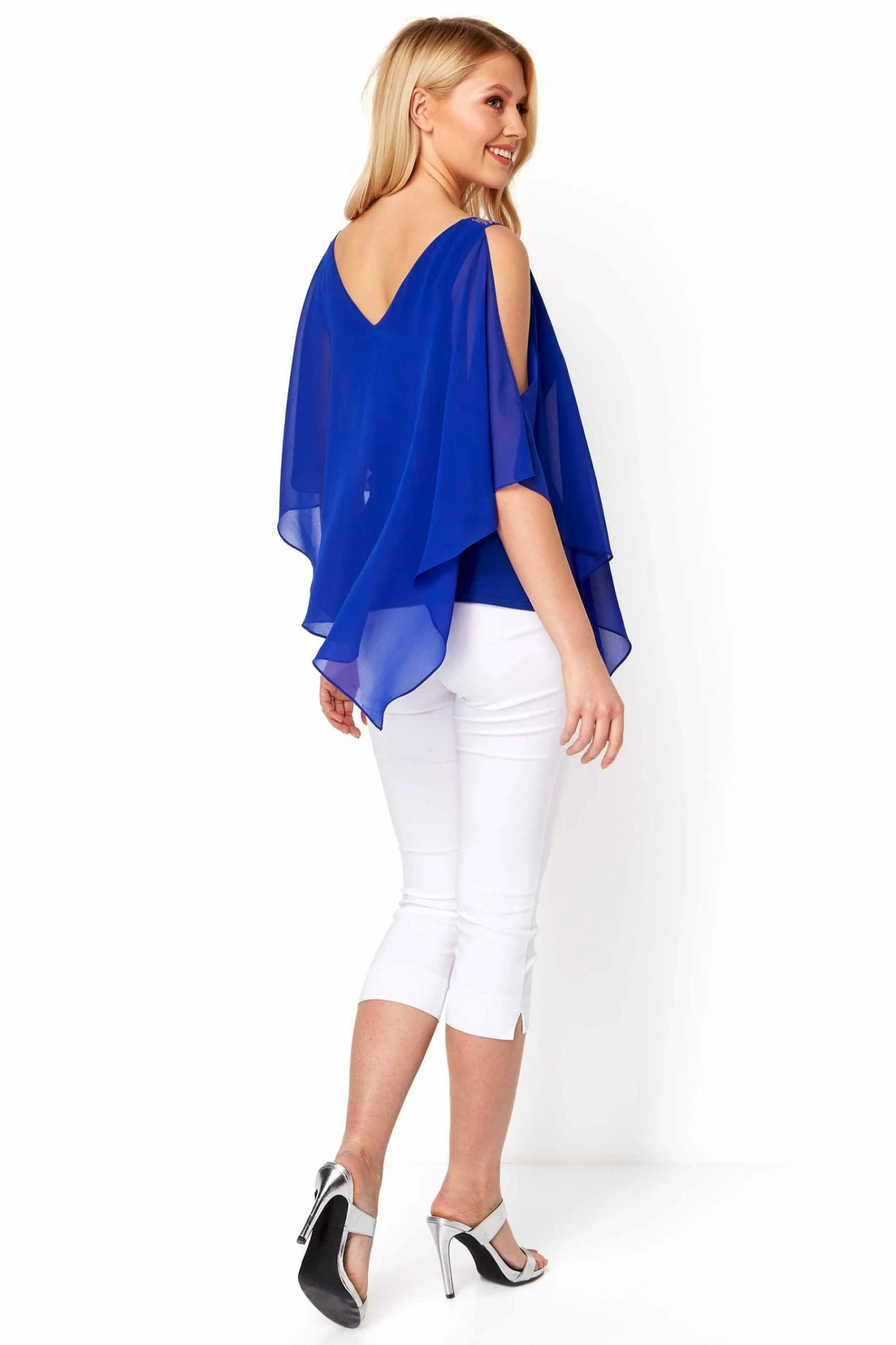 Roman Blue Embellished Cold Shoulder Overlay Top 4 Roman Blue Embellished Cold Shoulder Overlay Top - Image 2