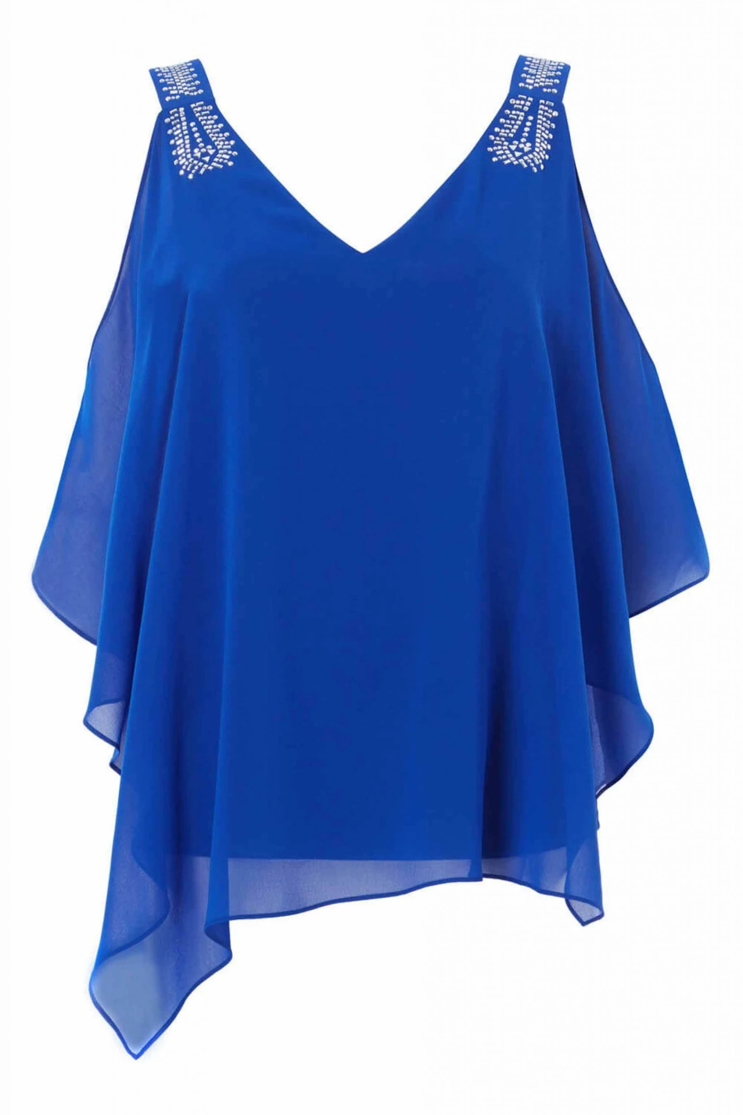 Roman Blue Embellished Cold Shoulder Overlay Top 6 Roman Blue Embellished Cold Shoulder Overlay Top - Image 4