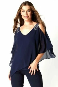Roman Blue Embellished Cold Shoulder Overlay Top 13 Roman Blue Embellished Cold Shoulder Overlay Top -Roman Sales Shop unnamed file 5507
