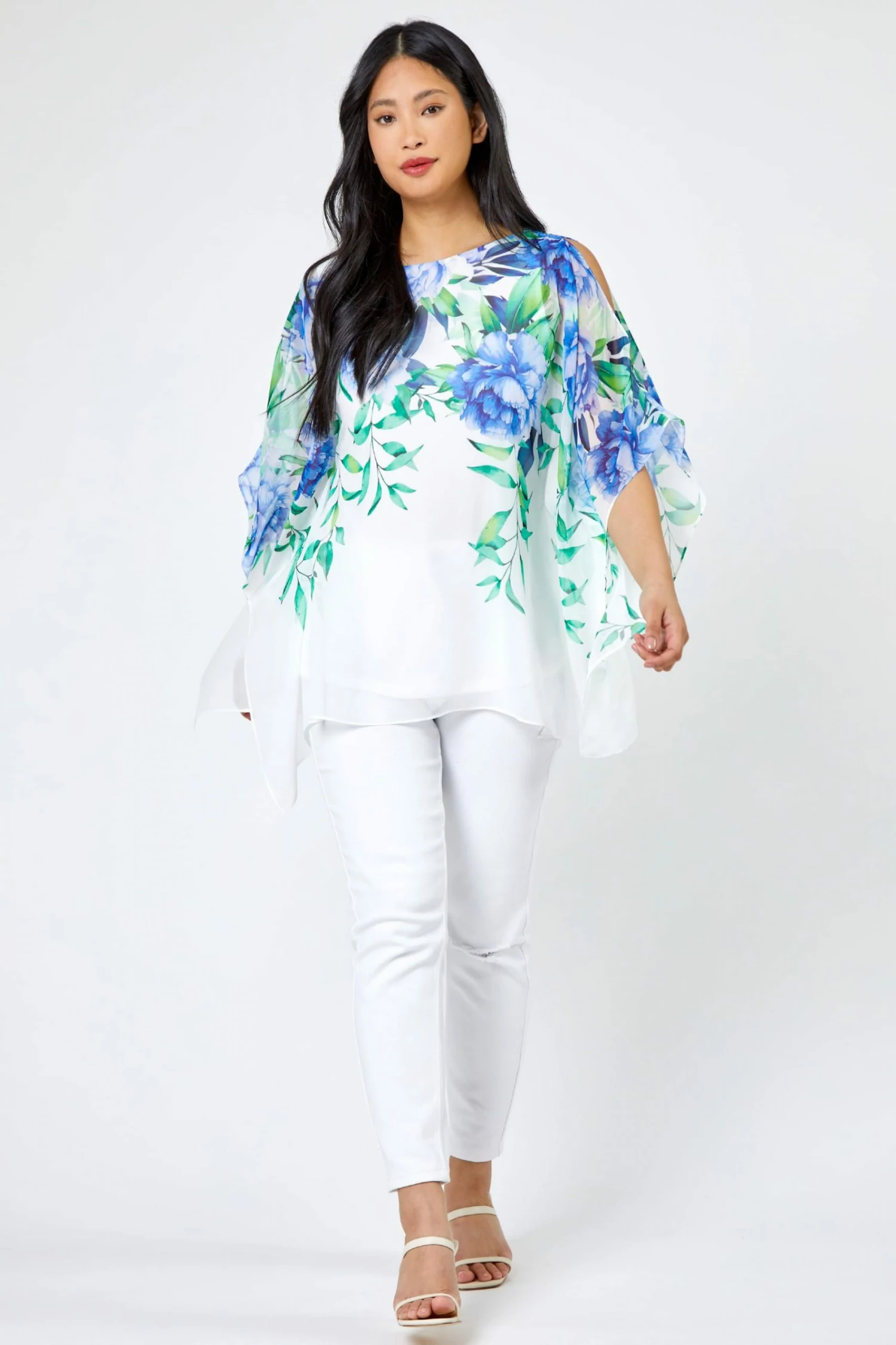 Roman White Petite Floral Print Cold Shoulder Top 5 Roman White Petite Floral Print Cold Shoulder Top - Image 3