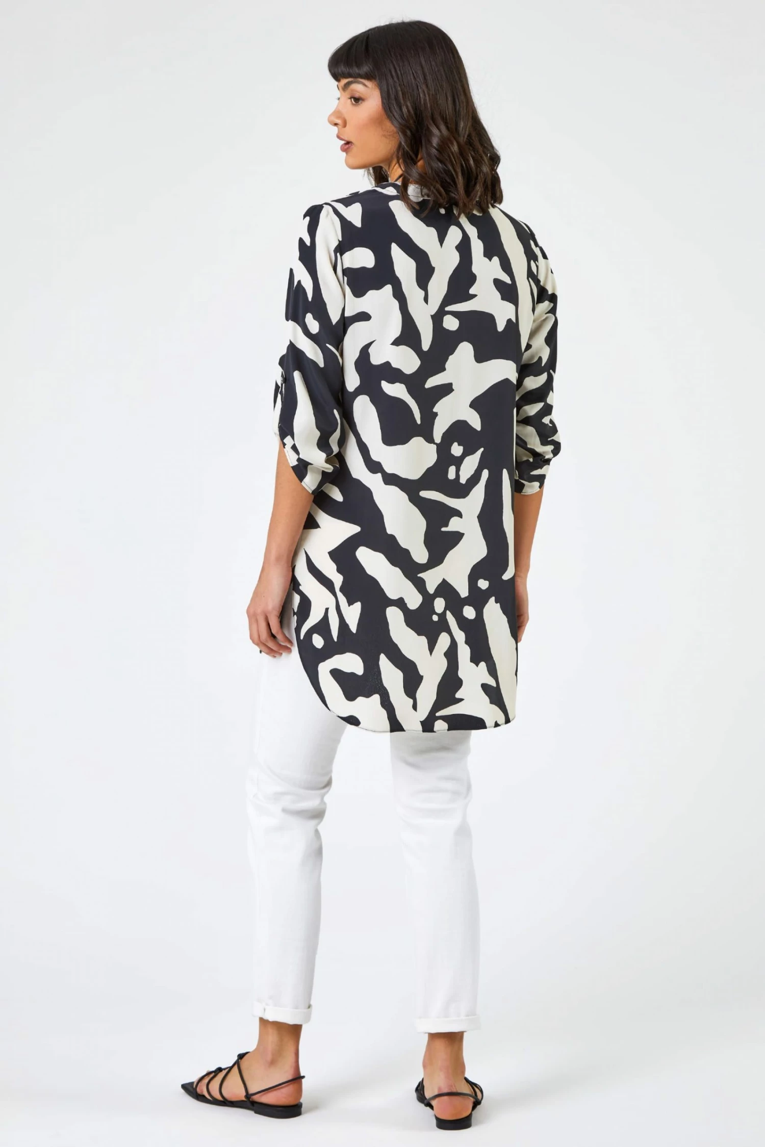 Roman Black Abstract Print Notch Neck Blouse 4 Roman Black Abstract Print Notch Neck Blouse - Image 2