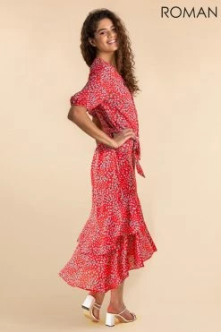 Roman Red Ditsy Floral Frill Hem Midi Dress -Roman Sales Shop unnamed file 552