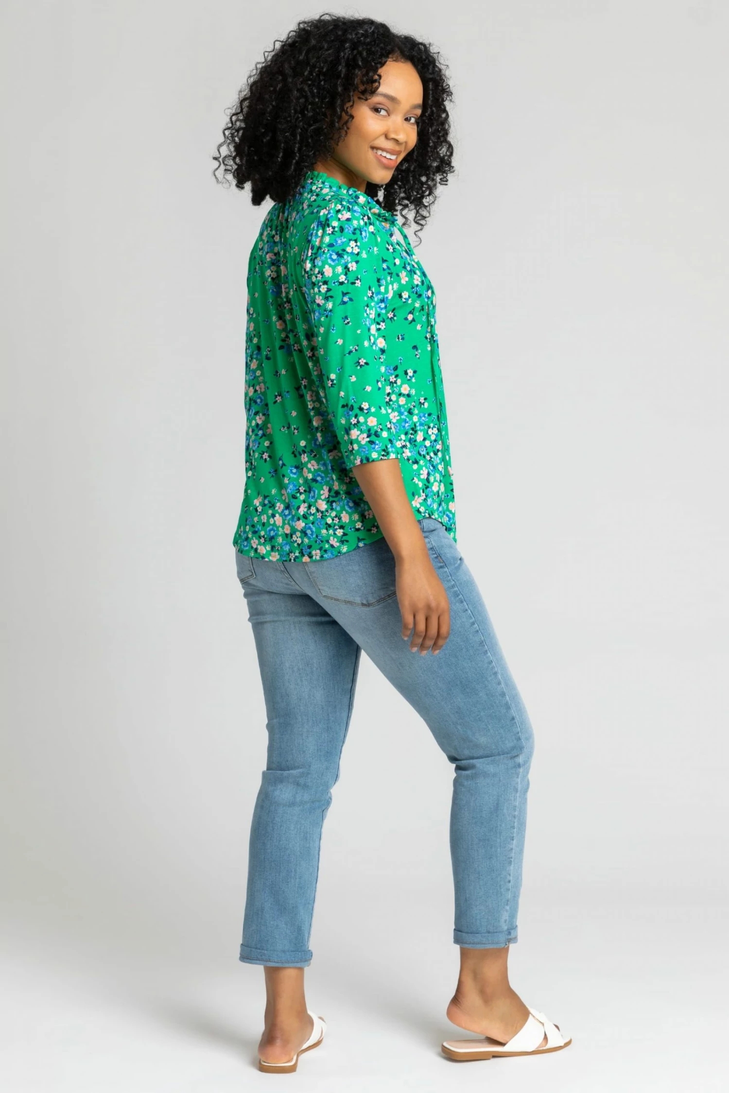 Roman Green Petite Floral Print Tie Neck Top 4 Roman Green Petite Floral Print Tie Neck Top - Image 2