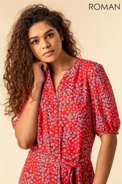 Roman Red Ditsy Floral Frill Hem Midi Dress -Roman Sales Shop unnamed file 553