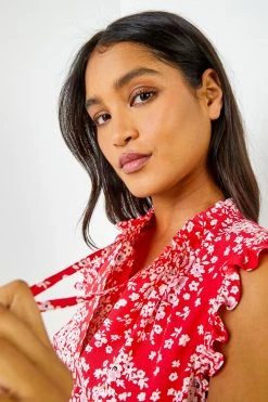 Roman Red Ditsy Floral Print Shirred Blouson Hem Top 10 Roman Red Ditsy Floral Print Shirred Blouson Hem Top -Roman Sales Shop unnamed file 5536