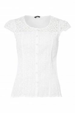 Roman White Lace Yoke And Sleeve Crinkle Blouse -Roman Sales Shop unnamed file 5540