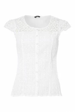 Roman White Lace Yoke And Sleeve Crinkle Blouse -Roman Sales Shop unnamed file 5541