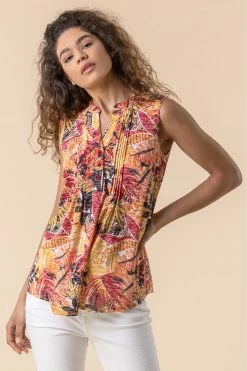 Roman Black Tropical Burnout Button Detail Top