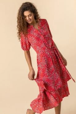 Roman Red Ditsy Floral Frill Hem Midi Dress -Roman Sales Shop unnamed file 555