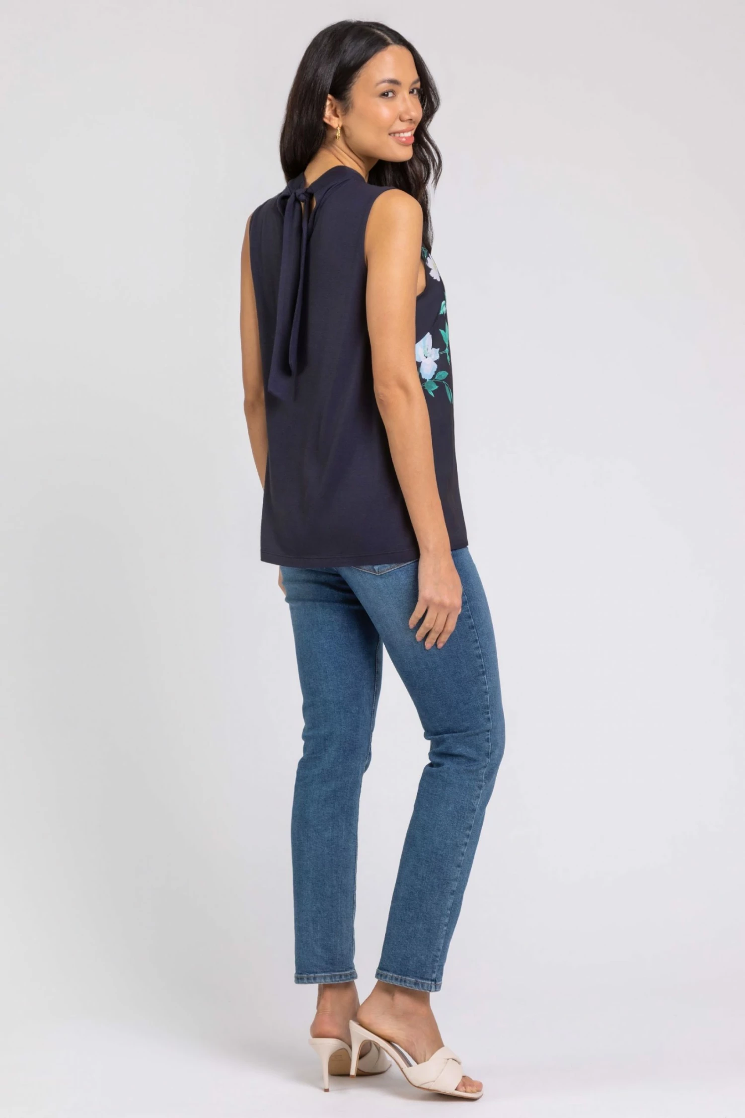 Roman Black Floral Print Tie Neck Detail Top 5 Roman Black Floral Print Tie Neck Detail Top - Image 3