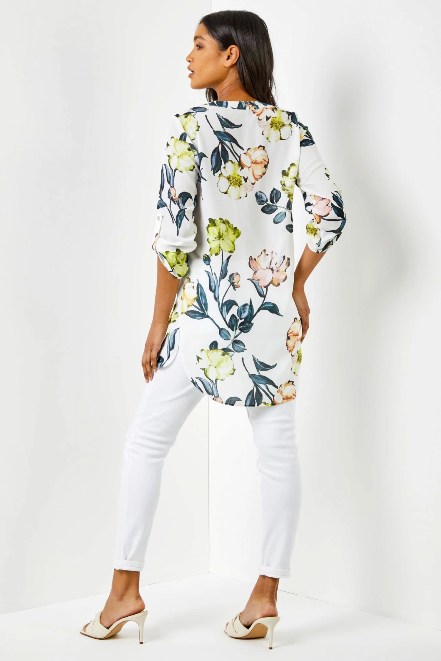Roman White Multi Longline Button Detail Floral Print Top 4 Roman White Multi Longline Button Detail Floral Print Top - Image 2