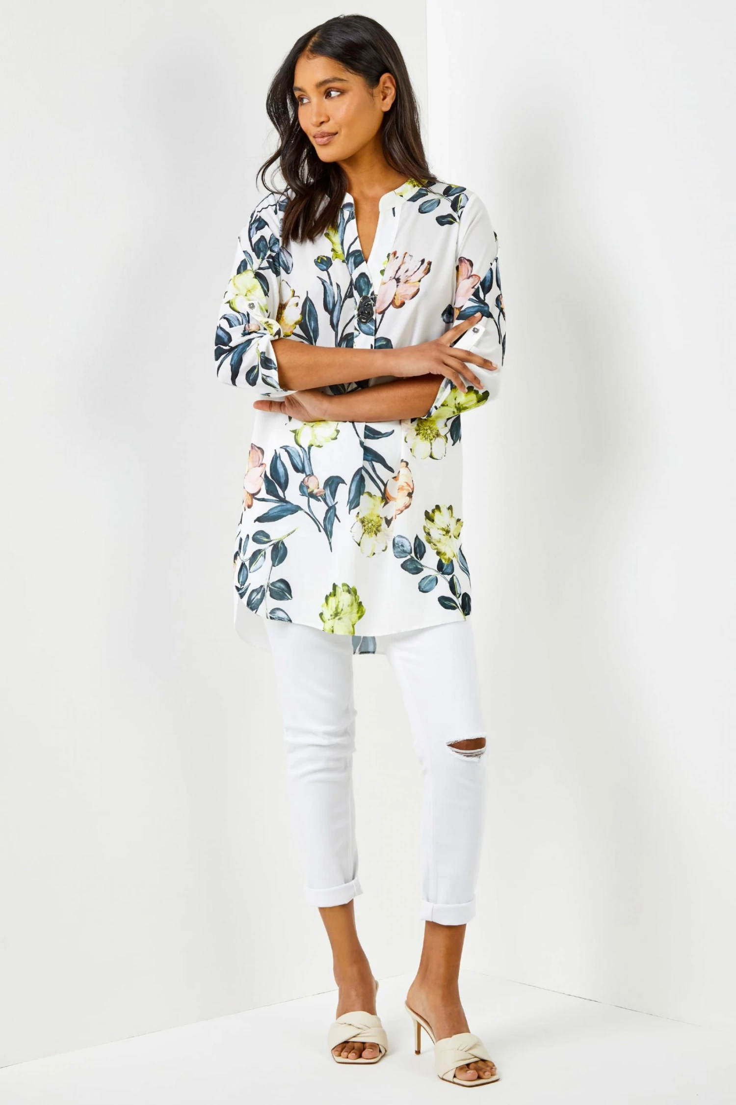 Roman White Multi Longline Button Detail Floral Print Top 5 Roman White Multi Longline Button Detail Floral Print Top - Image 3